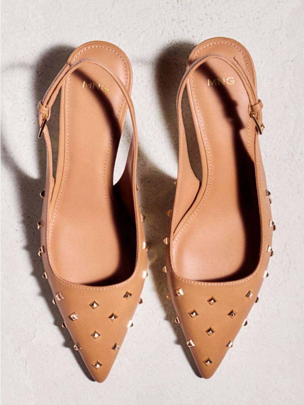 Mango MNG Studded Slingback Pointed Kitten Heels Medium Brown US 9 Euro 40 NWT - Picture 2 of 10